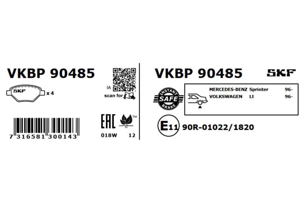 Jogo de 4 pastilhas de travão SKF ref. VKBP 90485